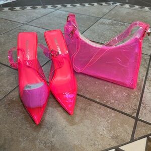 Public Desire Neon Pink Heels with Bag